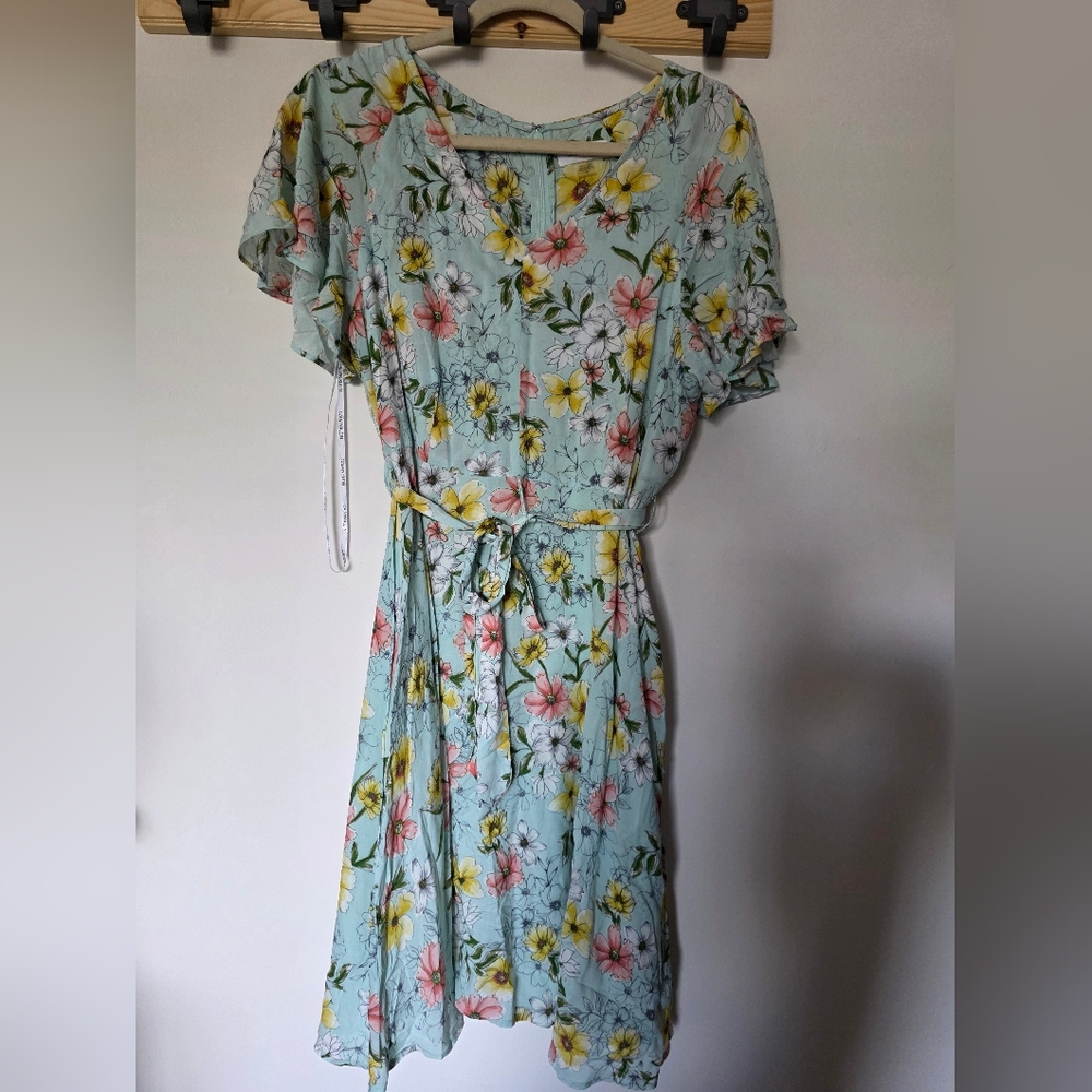 NWOT Calvin Klein Baby Blue‎ Floral Garden Print Dress Sz 8